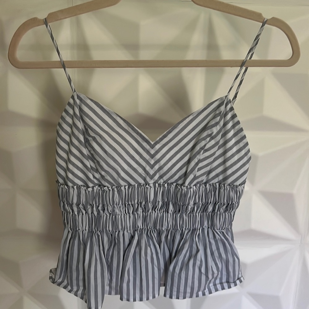 Express cinched-waist grey striped tank